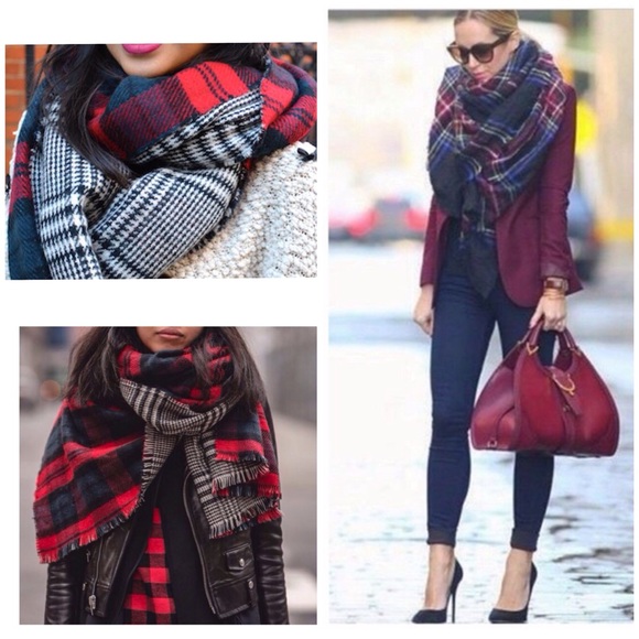 Zara Accessories - Zara Big Tartan Chevron Reversible Blanket Scarf